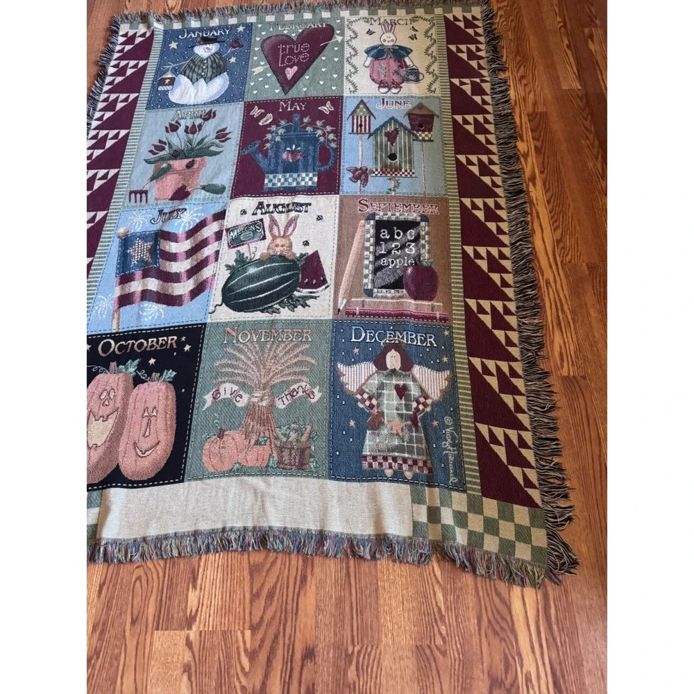 Vicky Howard Calendar Year Woven Tapestry Throw Blanket Wall‎ Hanging 12 Months